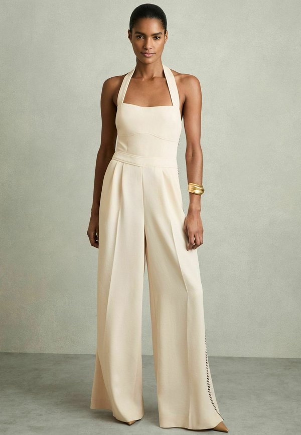 REGULAR FIT - VIOLA EMBROIDERY HALTERNECK WIDE LEG  - Jumpsuit - cream