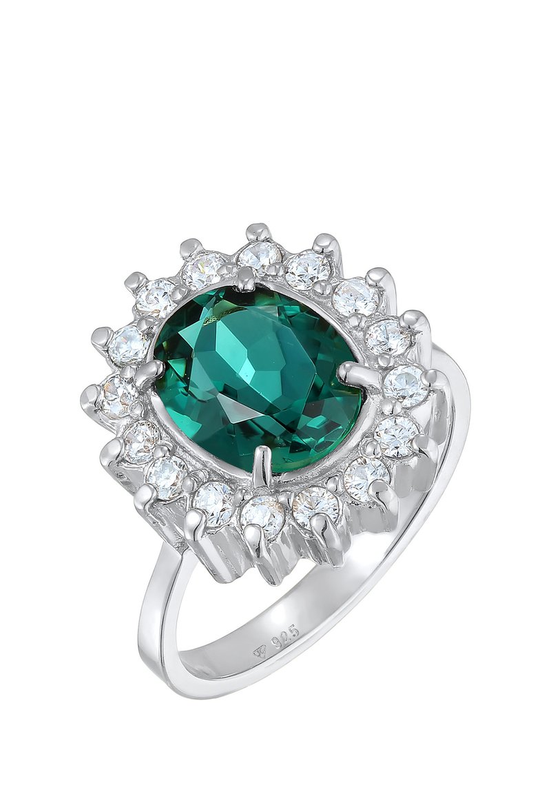 Bague Cocktail Ovale En Argent Sterling 925 - Pierre émeraude Verte (créée En Labo) - Kamakshi Diamond