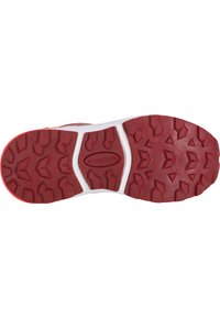 Röd gummiyttersula med multidirektionella mönster, vit mellanläggssula, med en framträdande "WHISTLER"-logotyp i mitten.