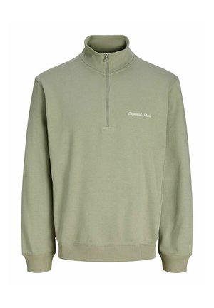 Jasnozielona bluza z zamkiem, z prążkowanym kołnierzem i mankietami, o miękkiej strukturze, z haftem "Originals" na lewej piersi.