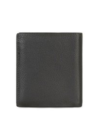 Cartera de cuero negra con una superficie texturizada, diseño de doble pliegue y costuras en contraste. Sin herrajes o patrones visibles.