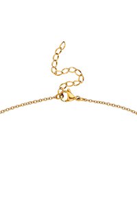 Gouden ketting met gepolijste schakels, voorzien van een kreeftenhaak en verstelbare lengte. Gladde textuur, kleine kettingschakels met elkaar verbonden.