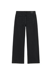 Black wide-leg jeans shown from the back with two patch pockets and belt loops on the waistband.