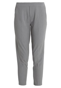 Grijze op maat gemaakte broeken met een slim fit. Bevat een soepele textuur, een voorpleat en twee zijzakken. Eenvoudig, schoon ontwerp zonder versieringen.