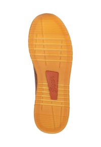 Gummisohlen mit texturiertem orangefarbenem Finish, das horizontale Rillen und einen roten rechteckigen Akzent mit der Aufschrift "Sioux" aufweist.