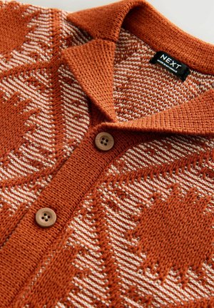 Next REGULAR FIT - TEXTURED REVERE COLLAR SHORT SLEEVE                  - Cardigan - rust brown