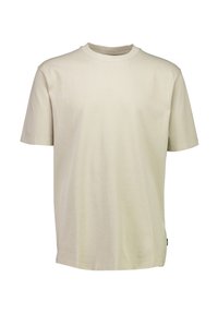 Kortærmet t-shirt i lys beige bomuld, med rund hals, afslappet pasform og minimale syninger.