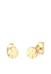 Cercei cu studs de culoare aurie, cu o suprafață rotundă și texturată, având un design cu model și un sistem de prindere sigur. Marcaj 925.