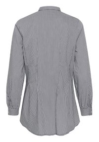 Camicia button-up a righe in bianco e nero, con maniche lunghe, orlo dritto e polsini con bottoni. Tessuto morbido.