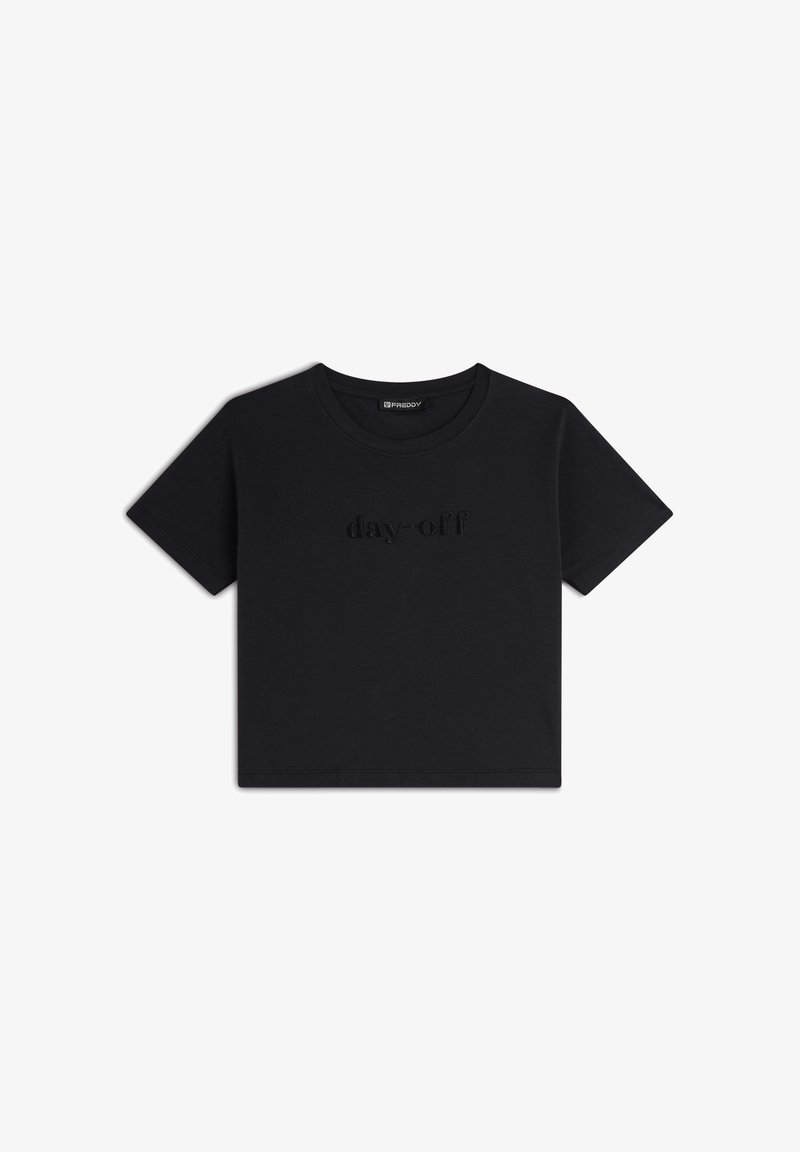 Freddy CROPPED GIROCOLLO COMFORT CON RICAMO - Camiseta estampada - nero