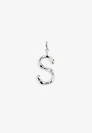 Collarín plateado en forma de S, hecho de metal pulido, con una textura suave y bordes redondeados, con un sencillo lazo para su sujeción.