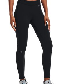 Zwarte sportleggings van flexibele stof, met een aansluitend ontwerp, een hoge tailleband en een klein logo op het linkerpootje.