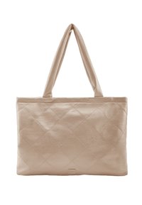 Sac cabas en cuir matelassé beige avec deux anses allongées, présentant une texture lisse et un motif de couture en forme de losange.