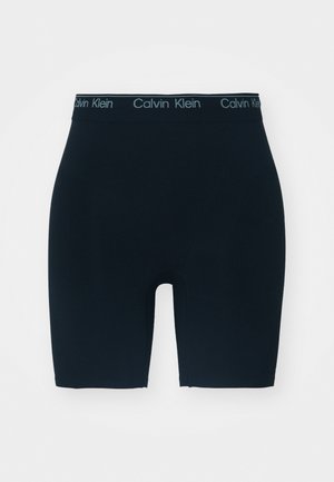 Svarta stretchshorts med en figurnära design och logotypprydd elastisk midja, slät textur och längd som når mitt på låret.