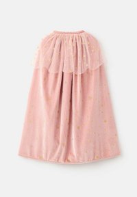 Fustă roz cu model de stele aurii, având un overlay din tul plisat la talie. Textură moale, design fluid și talie elastică.