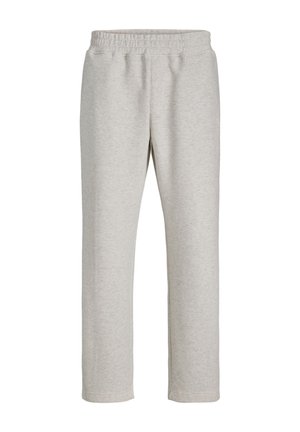 Light grey sweatpants with elastic waistband, straight legs, and soft fabric, suitable for casual wear or exercise.