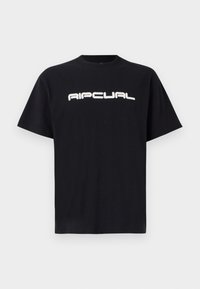 Fekete pamut póló rövid ujjakkal és kerek nyakkal, fehér "RIPCUAL" felirattal a mellkasán.