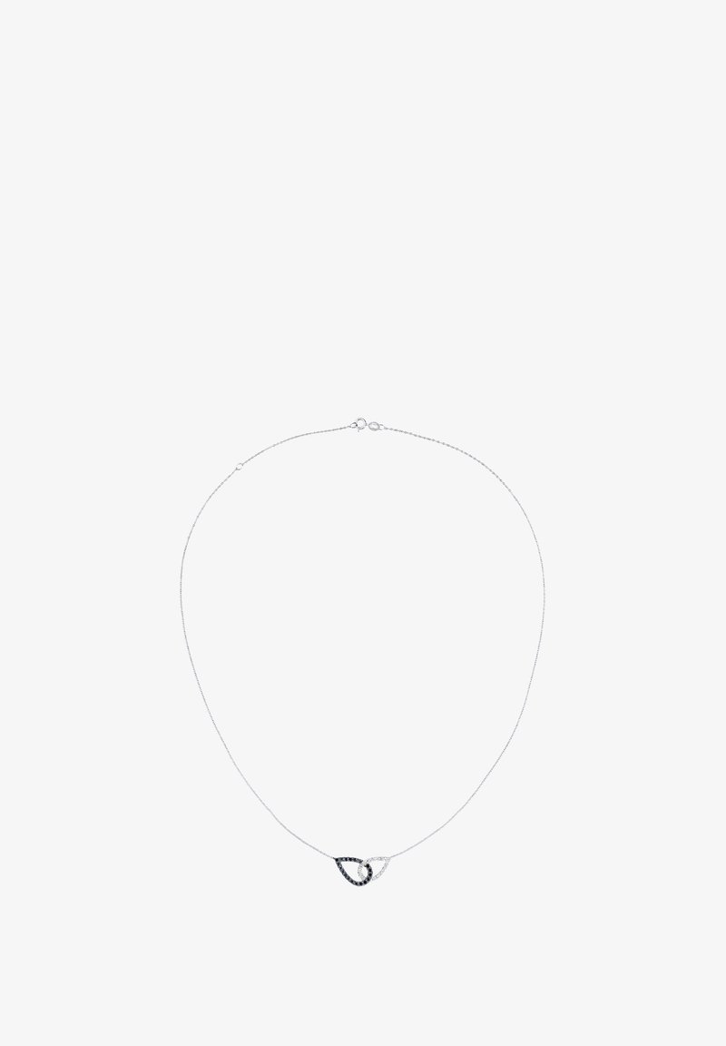 Hõbedane kaelakee, millel on õhuke kett ja eristuv tilga kuju pendant, millel on säravad aktsendid ning kontrast poleeritud ja tekstureeritud pindade vahel.