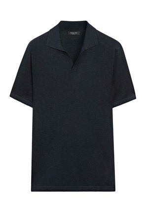 Czarna koszulka polo z krótkim rękawem, otwartym kołnierzem i subtelnymi mankietami, oznaczona marką Massimo Dutti.