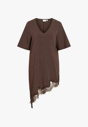 VILA, MIDI DRESS VIALICJA ASYMMETRIC - Jerseykleid - coffee bean