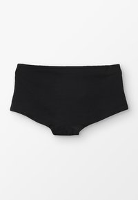 Cueca hipster de algodão preta com uma textura suave, cintura larga e bordas sem costura, oferecendo cobertura total e um design ajustado.