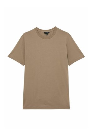 Tricou maro din bumbac, cu mâneci scurte, guler rotund și croială lejeră. Textură netedă, fără modele sau accente.