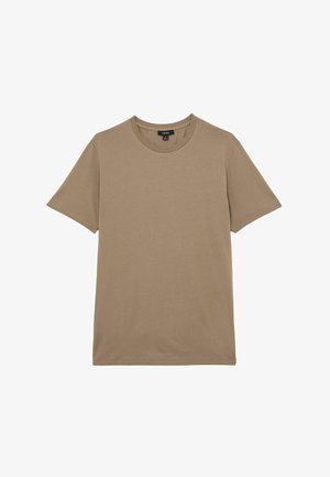 Tricou maro din bumbac, cu mâneci scurte, guler rotund și croială lejeră. Textură netedă, fără modele sau accente.