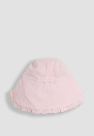 Rosa Baumwoll-Bucket-Hut mit weicher Textur, ausgestattet mit einem gerafften Rand und einem versammelten Kronendesign, geeignet für lässige Outfits.