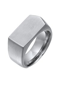 Borstad metallring med hexagonal form, med en slät inre yta och en matt yta på utsidan. Silverfärgad, minimalistisk design.