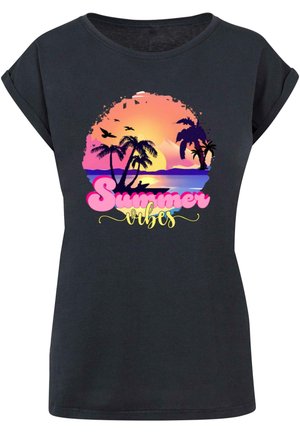 Merchcode, SUMMER VIBES SUNSET EXTENDED SHOULDER - Nyomott mintás póló - navy