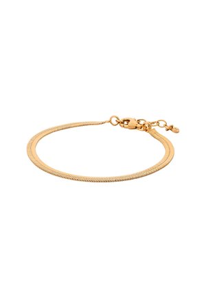 Aranyszínű kígyólánc karkötő rákfogó kapoccsal és állítható szemekkel, fehér háttéren.