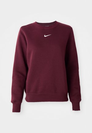 Bordeaux sweatshirt lavet af blødt stof, har rund halsudskæring, lange ærmer, ribbede manchetter og nederkant samt et hvidt Nike-logo på brystet.