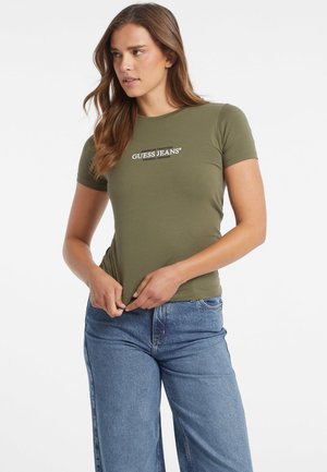 Guess Jeans VESTIBILITÀ SLIM AMERICAN TRADITION - T-shirt imprimé - olijfgroen