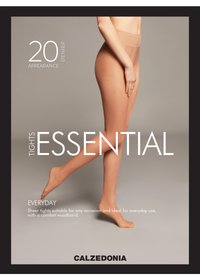 Gennemsigtige beige strømpebukser med et udseende af 20 denier, der har en glat tekstur og en behagelig elastik, vist på en models ben.