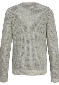 Grauer Strickpullover mit einem strukturierten Muster, rundem Ausschnitt und gerippten Bündchen sowie Saum. Verfügt über eine lässige Passform und eine weiche, warme Textur.