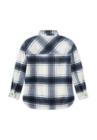 Flanellhemd im navy, weißen und grauen Karomuster. Mit einem knöpfbaren Kragen und Manschetten, abgerundetem Saum und weichem, strukturiertem Stoff.