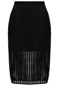 Svart penningkjol i meshtyg med vertikala ränder, en åtsittande silhuett och ett elastiskt midjeband för komfort.