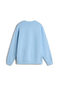 Felpa in cotone blu con maniche lunghe, colletto a girocollo e orlo a costine. Tessuto morbido e vestibilità comoda, senza loghi o fantasie visibili.