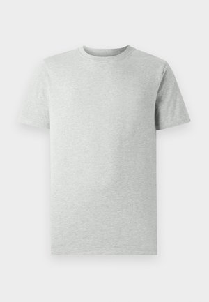 T-shirt gris clair à manches courtes, col rond, présenté sur un fond blanc, vue de face sans logos ni motifs visibles.
