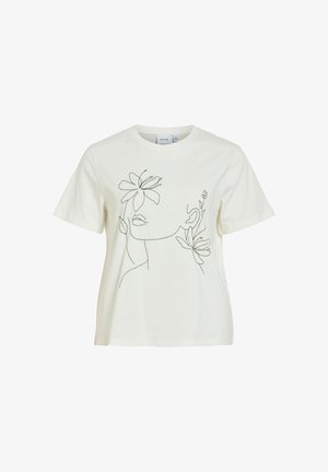 VILA, SHORT-SLEEVED T-SHIRT VISYBIL ROUND NECK - T-shirt con stampa - snow white