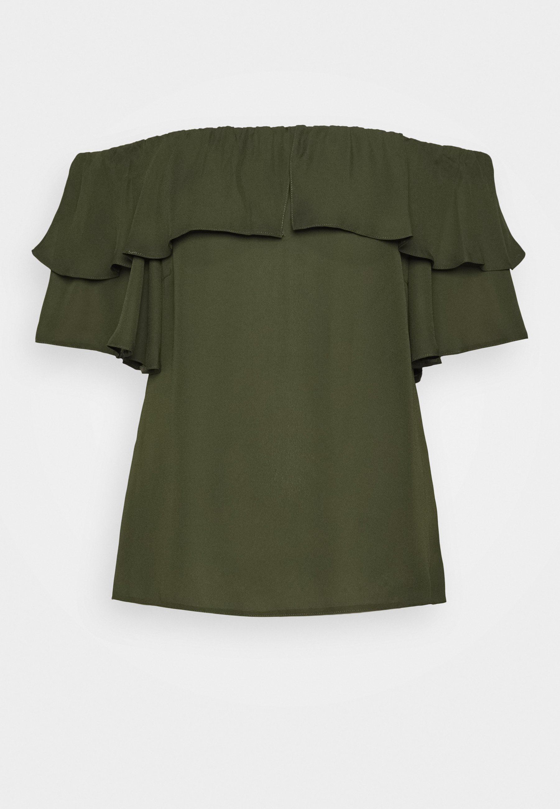 Dorothy Perkins DOUBLE RUFFLE BARDOT Bluser khaki Dorothy Perkins Curve DOUBLE RUFFLE BARDOT - Bluser - khaki