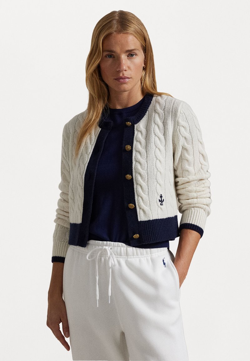 Polo Ralph Lauren CABLE-KNIT CASHMERE CARDIGAN - Kardigán - cream/hunter navy multi