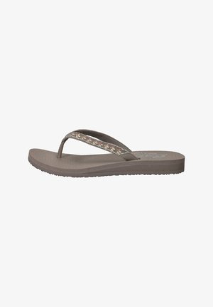 Nu-pieds marron avec une semelle texturée, dotés d'une lanière à motif floral coloré et d'un design minimaliste. Léger et décontracté.