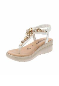 Infradito bianchi con decorazioni di gioielli, suola interna imbottita e suola piatta leggera. Cinghia sul tallone testurizzata per una vestibilità sicura.