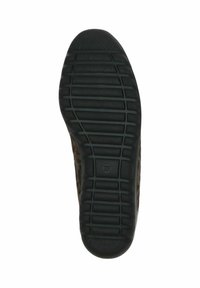 Suola di scarpa in gomma nera con scanalature orizzontali e verticali, dotata di un logo stampato e numero di taglia 37 vicino al tallone.
