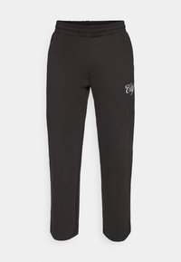 Black elastic-waist sweatpants with side pockets and white "City" text on the upper thigh against a plain white background.