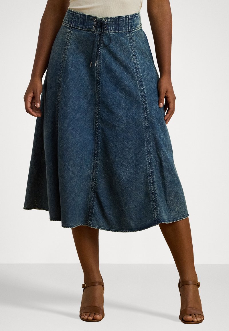 Lauren Ralph Lauren Woman DENIM DRAWCORD MIDI SKIRT - Farmerszoknya - haze wash