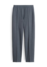 Grijze broeken van een gestructureerde stof, met een relaxte pasvorm, plooien aan de voorkant en een elastische tailleband voor extra comfort.