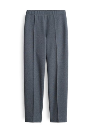 Pantaloni grigi con tessuto testurizzato, dotati di una vestibilità comoda, pieghe sul davanti e un elastico in vita per il massimo comfort.