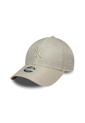 Beige New York Yankees Kappe aus strukturiertem Material mit Logo in einem helleren Farbton. Mit gebogenem Schirm und verstellbarem Snapback-Verschluss.